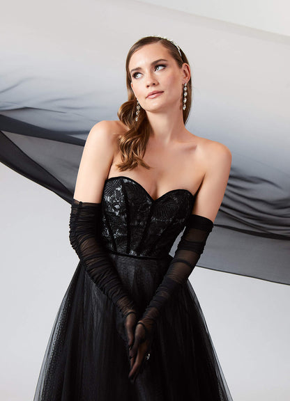 Black Diamond White Ball-Gown Lace Tulle Dress
