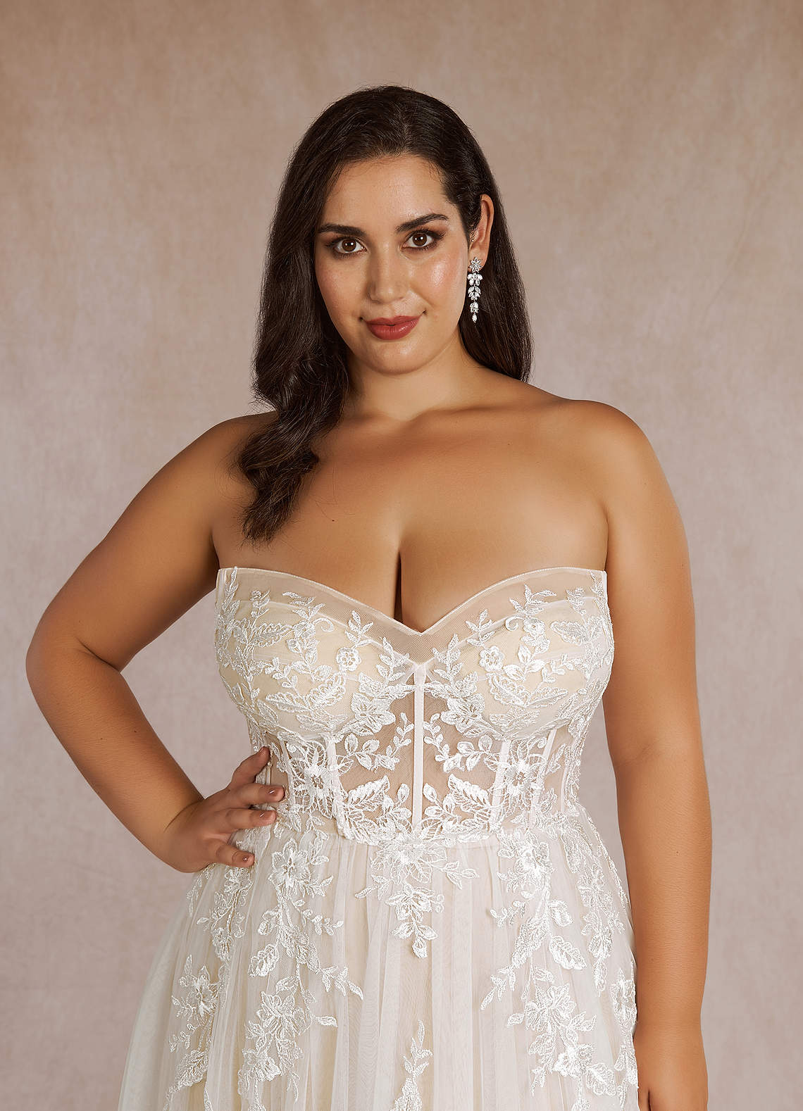 Diamond White Champagne A-Line Sequins Tulle Dress