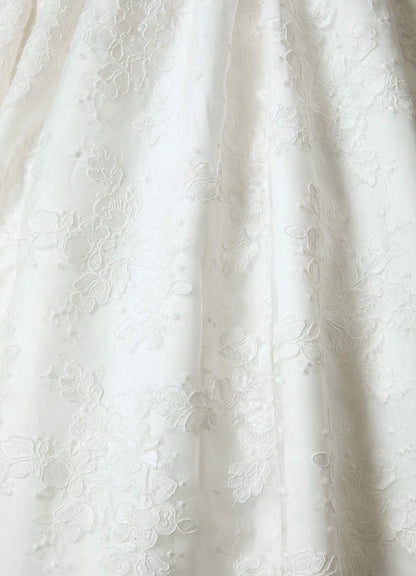 Diamond White Ball-Gown Strapless Lace Dress