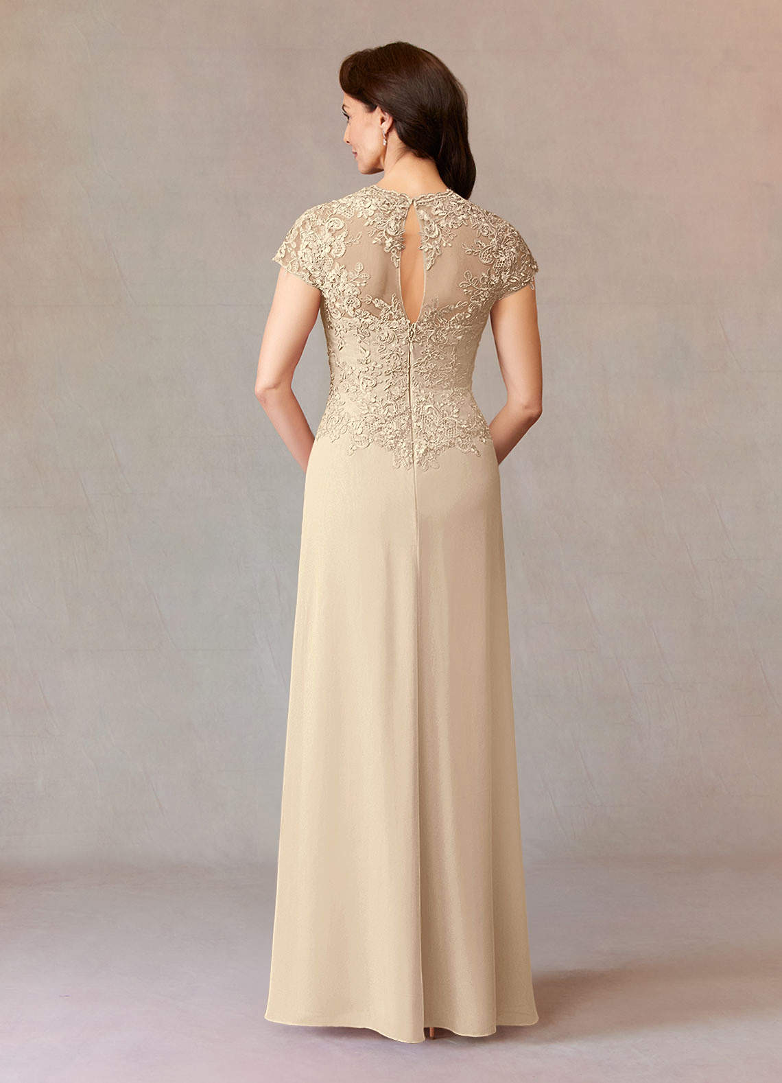 Champagne A-Line Lace Chiffon Dress