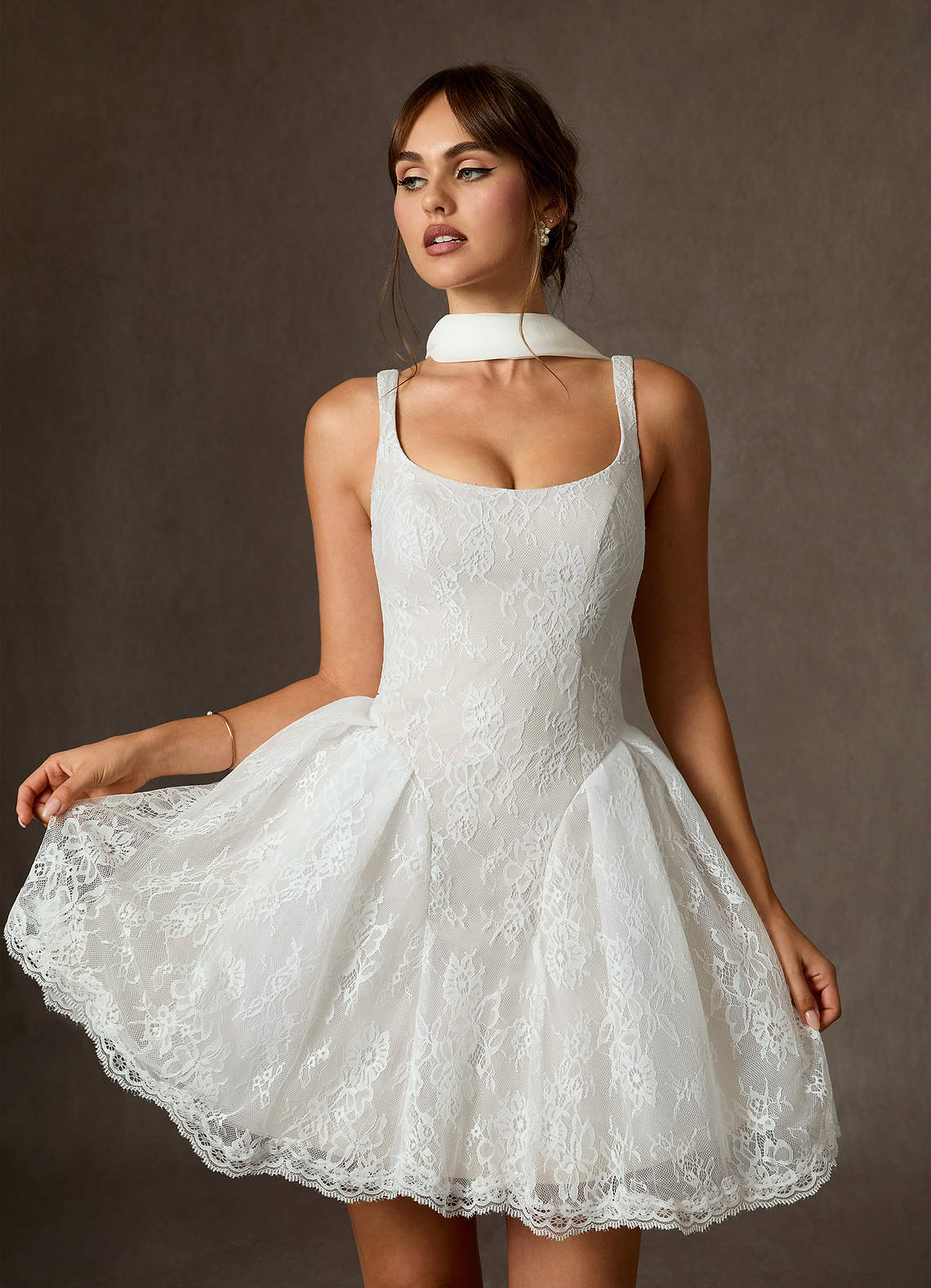 Diamond White A-Line Lace Dress