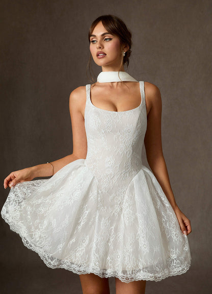 Diamond White A-Line Lace Dress