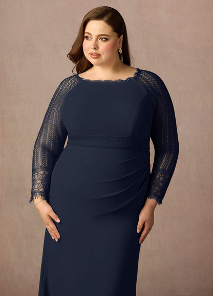 Dark Navy Sheath Lace Dress