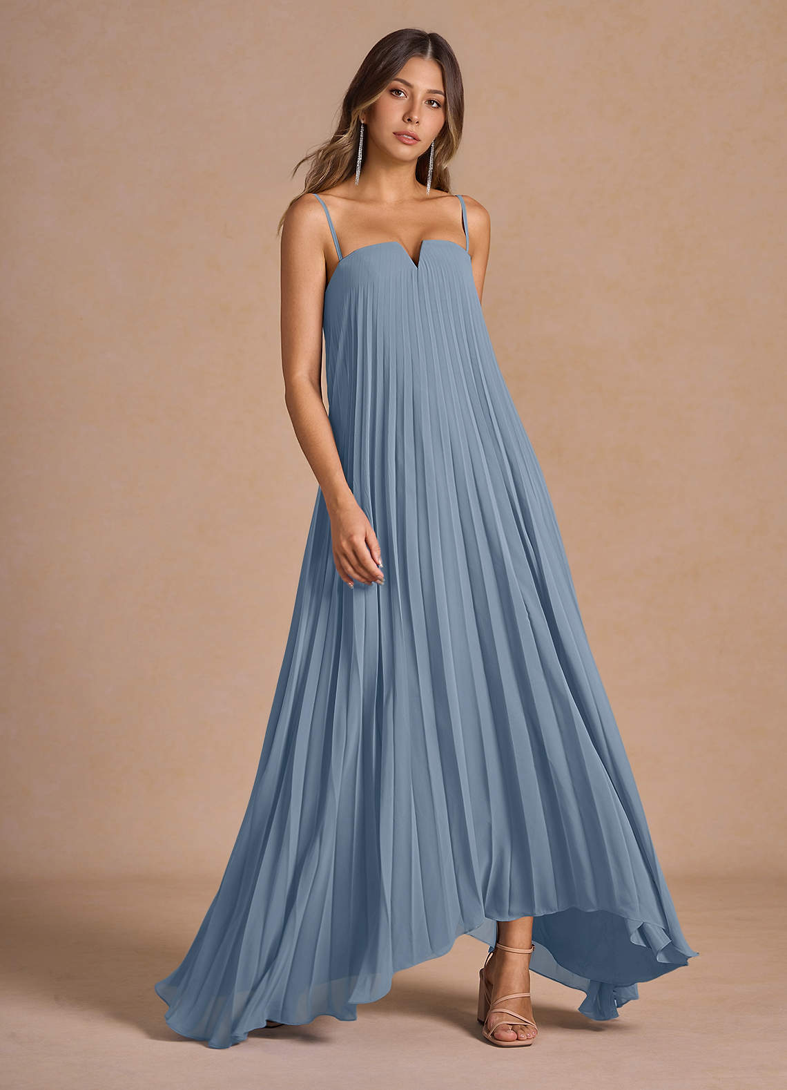 Nahla Powder Blue Allover Pleated Maxi Dress  Dress