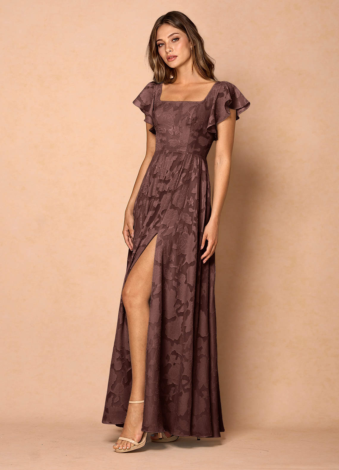 Anna Mocha Coco Ruffled Maxi Dress