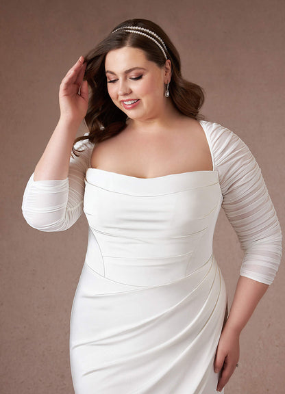 Diamond White Mermaid Strapless Crepe Back Satin Dress