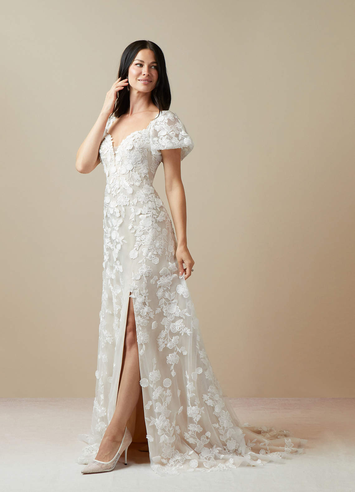 Diamond White Champagne A-Line Sweetheart Lace Dress