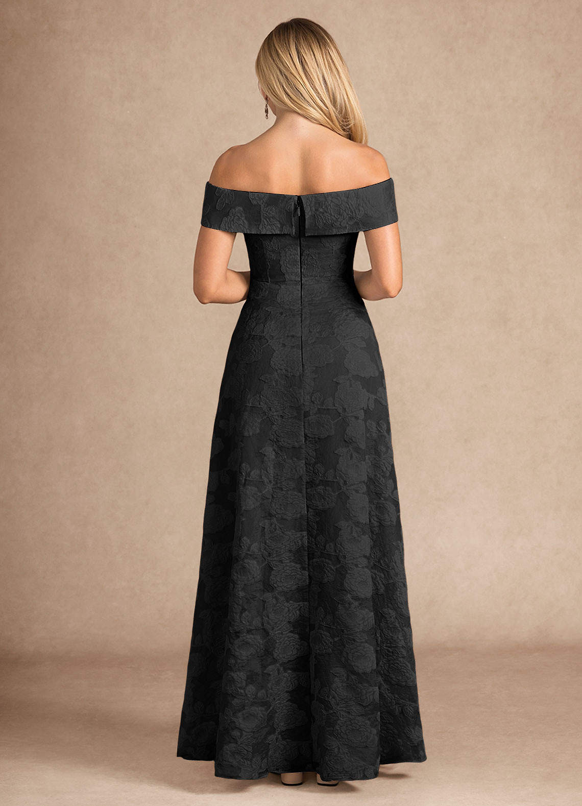 Black Jacquard A-Line Pleated Floral Burnout Dress