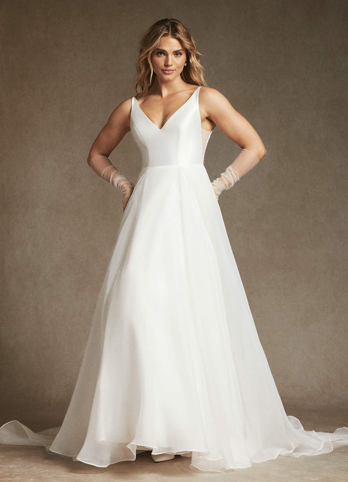 Diamond White A-Line V-Neck Mikado Dress