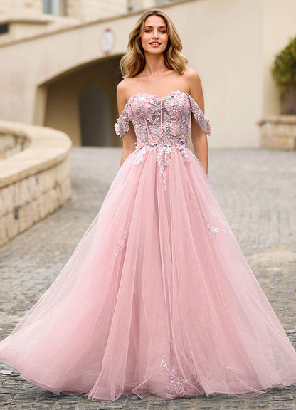 Eleanor Pink 3D Floral Lace Prom Dress  Dress