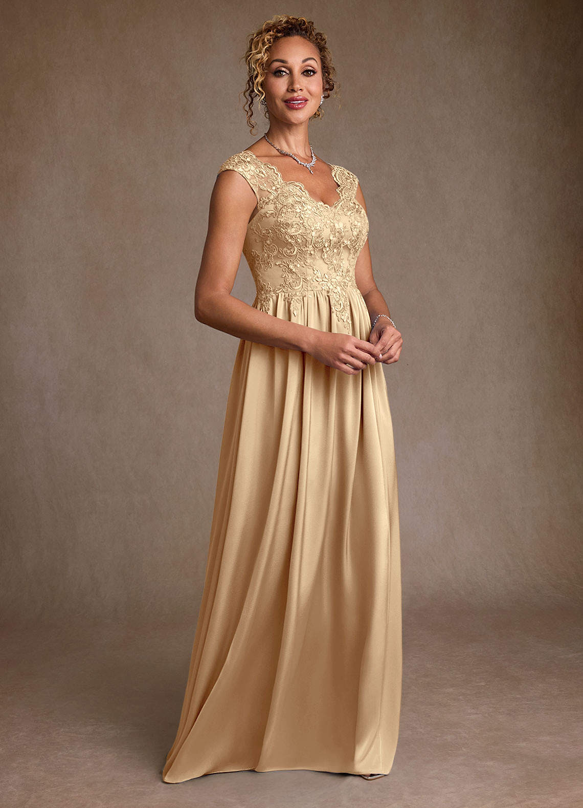Champagne A-Line Lace Dress