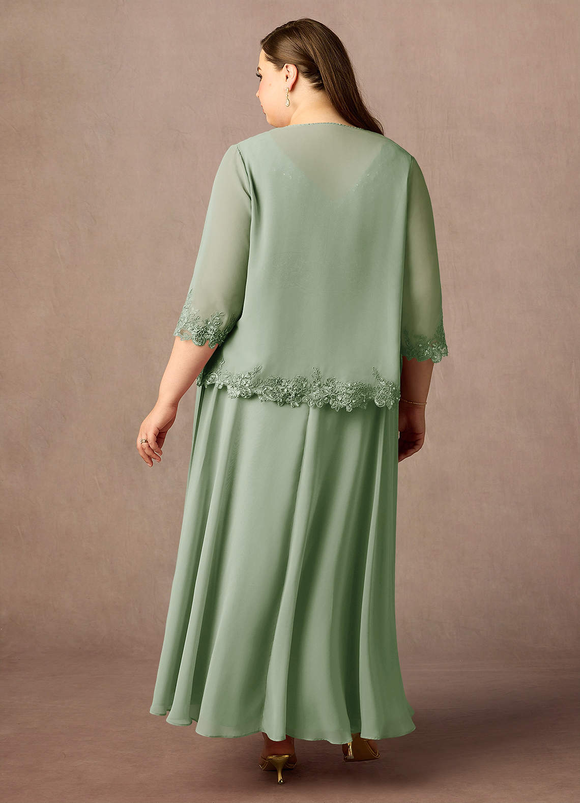 Dusty Sage A-Line Sequins Chiffon Dress