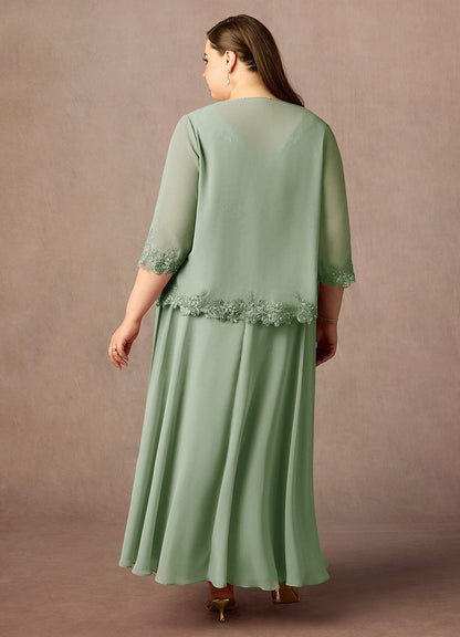 Dusty Sage A-Line Sequins Chiffon Dress