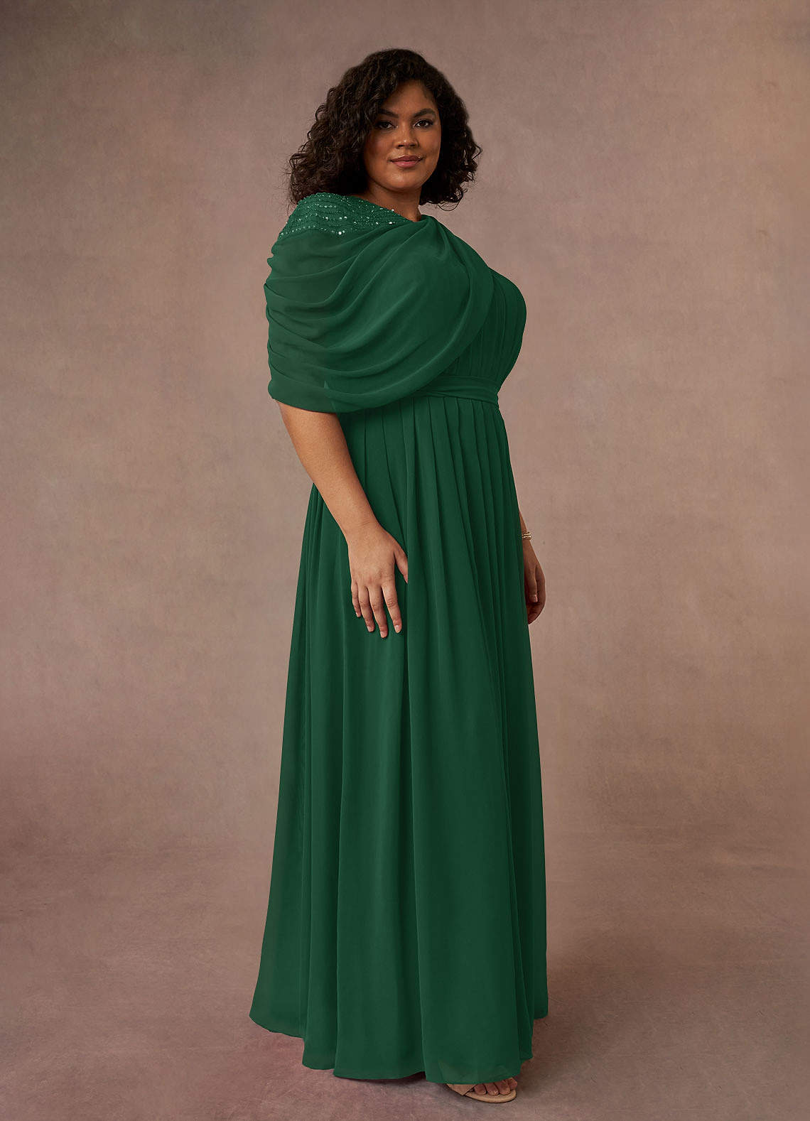 Dark Green A-Line Sequins Chiffon Dress