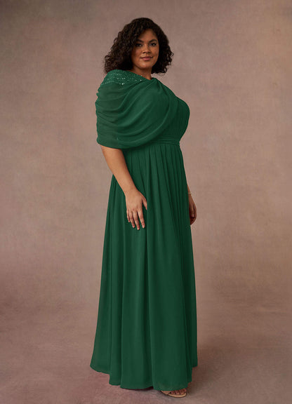 Dark Green A-Line Sequins Chiffon Dress