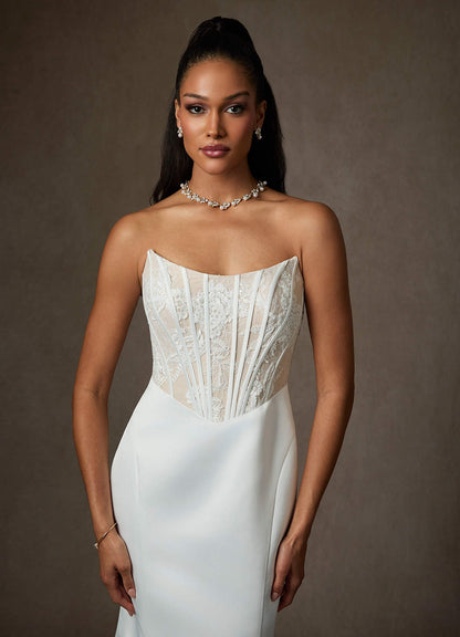 Diamond White Champagne Mermaid Off the Shoulder Satin Dress