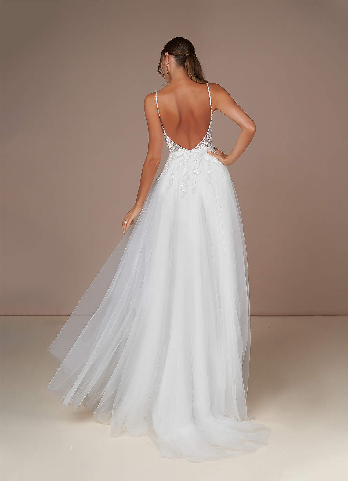 Diamond White Champagne A-Line V-Neck Sequins Tulle Dress