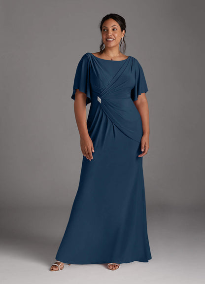Neptune Mermaid Boatneck Pleated Luxe Knit Dress