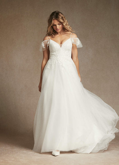 Diamond White A-Line V-Neck Sequins Tulle Dress