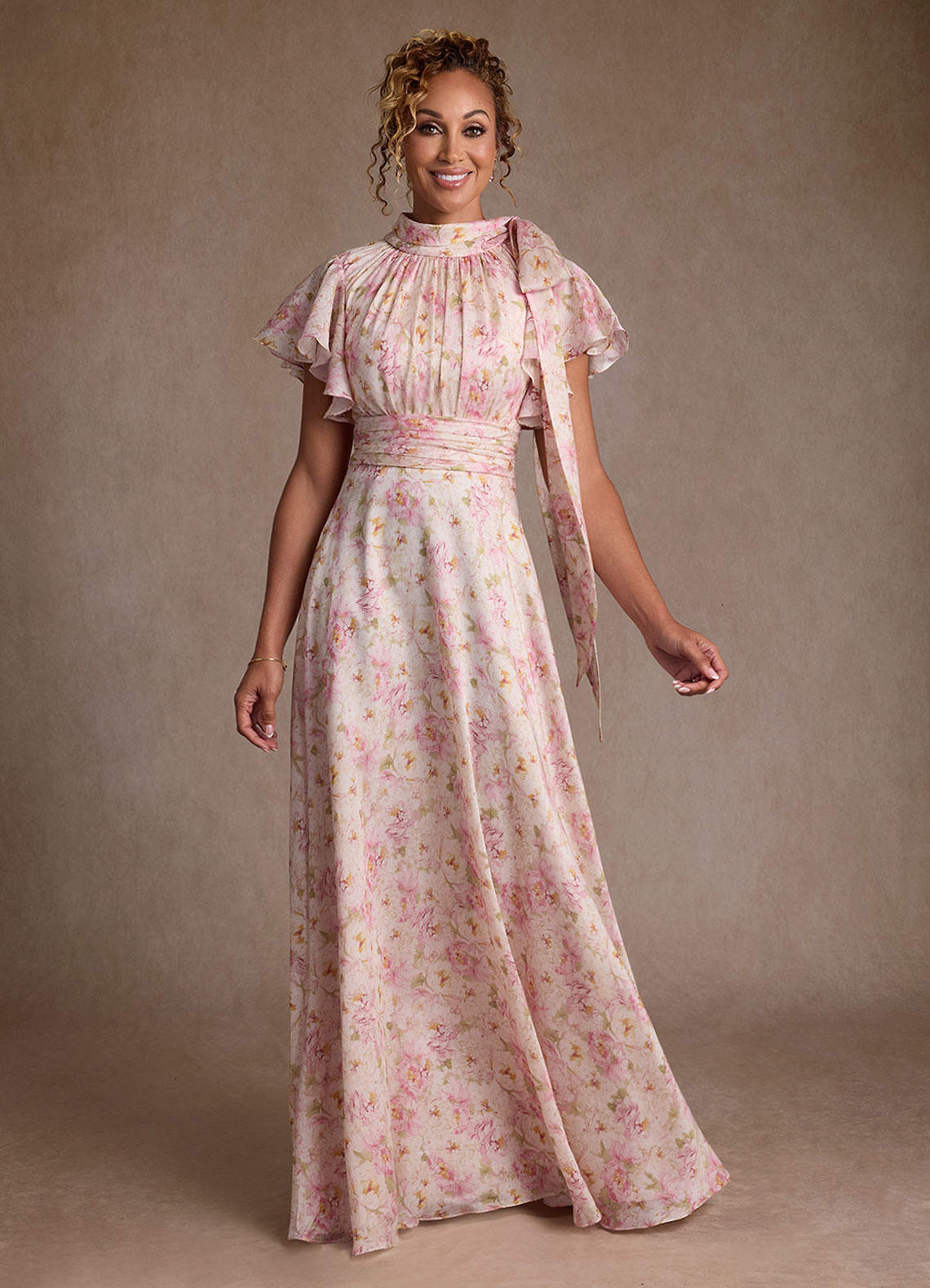 Antique Rose Floral A-Line Pleated Floral Dress