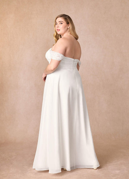 Diamond White A-Line Off the Shoulder Chiffon Dress