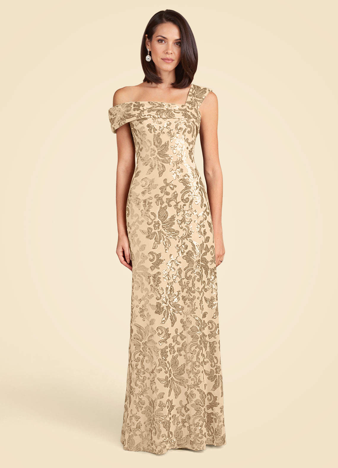 Champagne A-Line Sequins Lace Dress