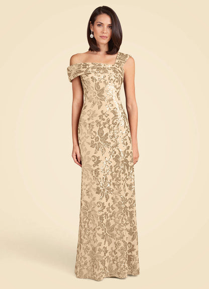 Champagne A-Line Sequins Lace Dress