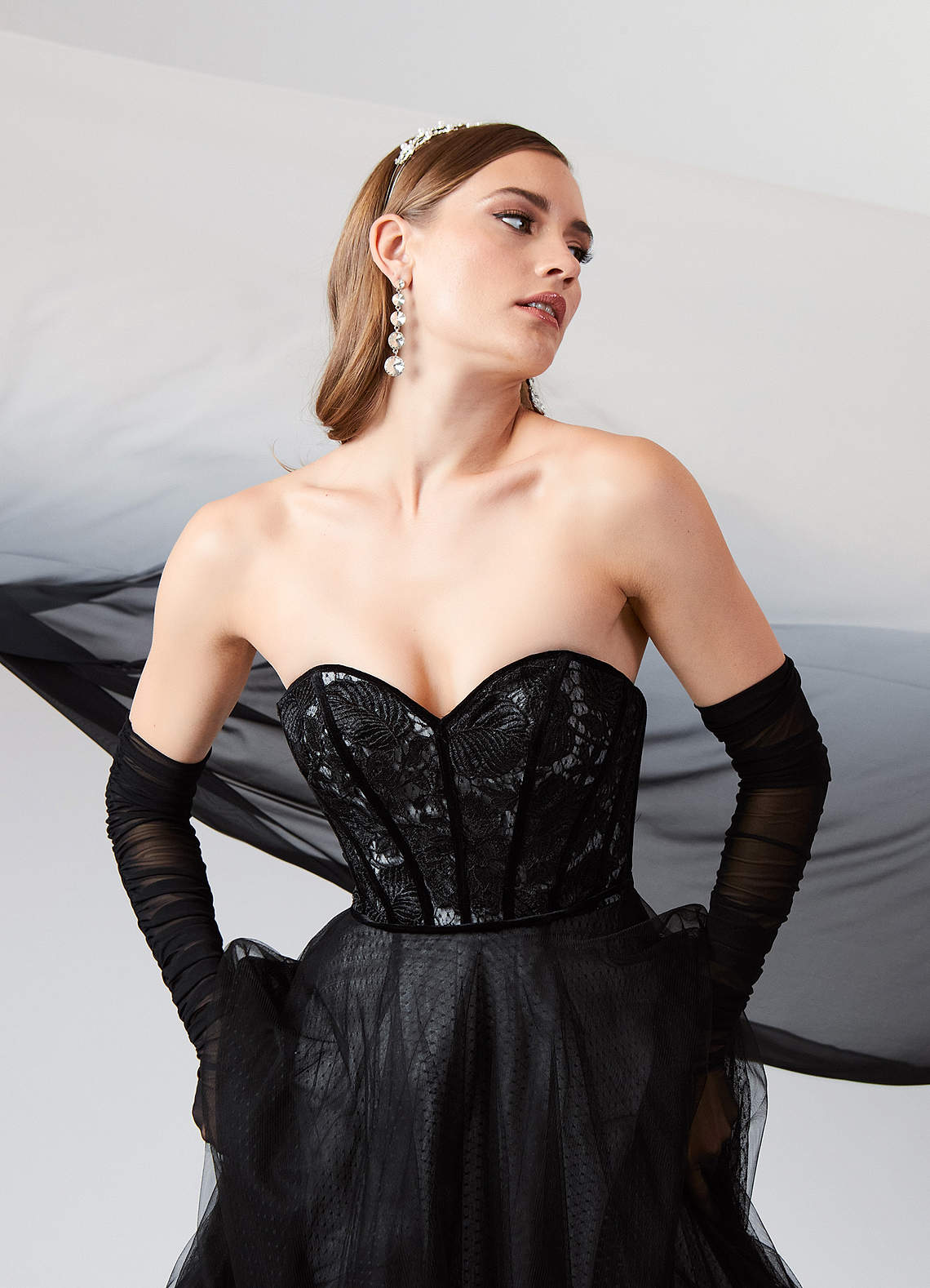 Black Diamond White Ball-Gown Lace Tulle Dress