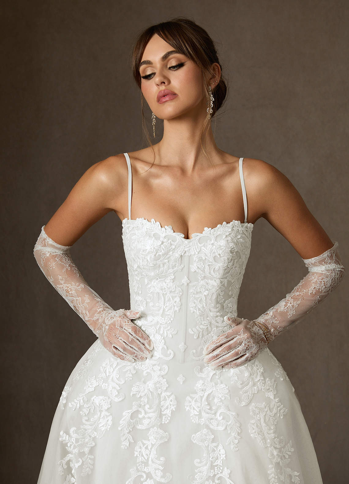 Diamond White Ball-Gown Strapless Lace Dress