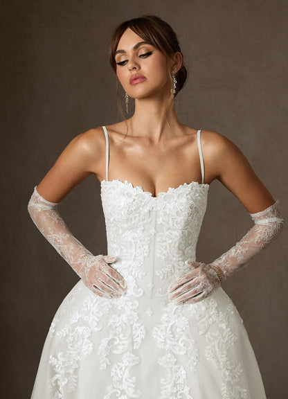 Diamond White Ball-Gown Strapless Lace Dress