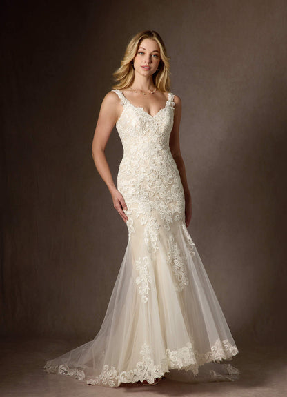 Diamond White Champagne Mermaid Sequins Tulle Dress