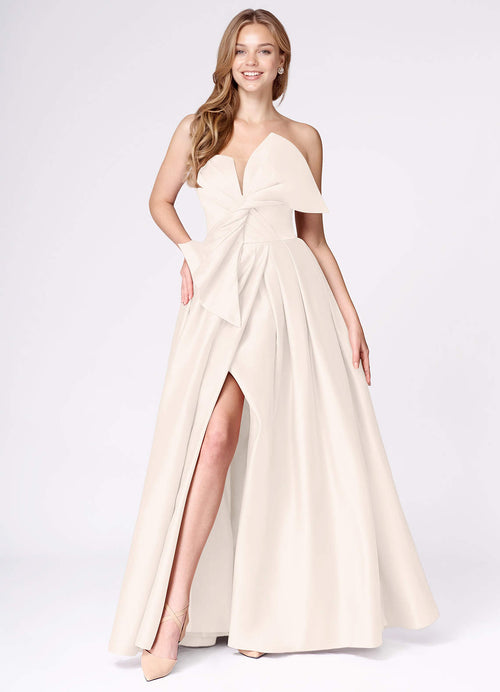Miebow Cream Strapless Illusion V-Neck Gown  Dress