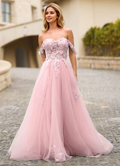 Eleanor Pink 3D Floral Lace Prom Dress  Dress