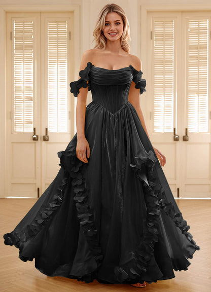 Elysia Black Corset Rhinestone Sheer Lace Prom Dress