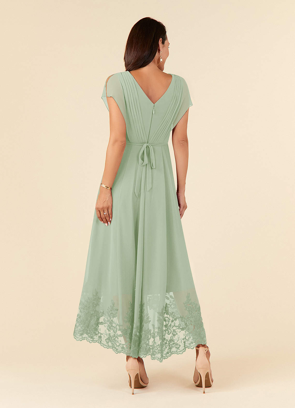 Dusty Sage A-Line Lace Chiffon Dress