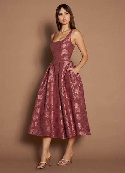 Briac Vintage Rose A-Line Midi Dress  Dress