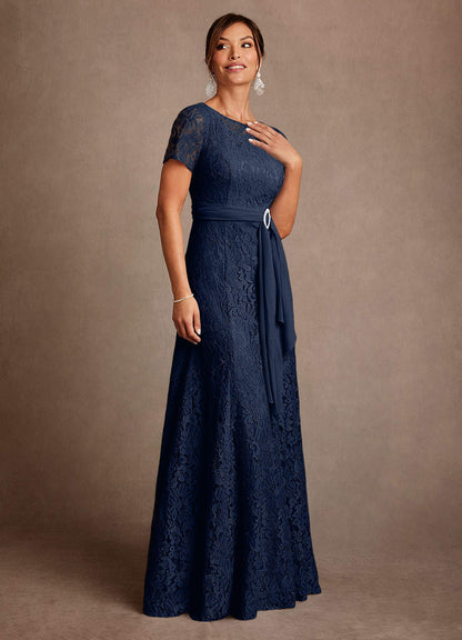 Dark Navy A-Line Lace Chiffon Dress