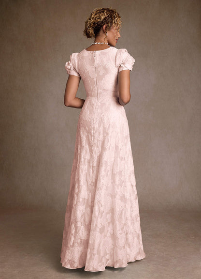 Light Pink Jacquard A-Line Pleated Floral Jacquard Dress