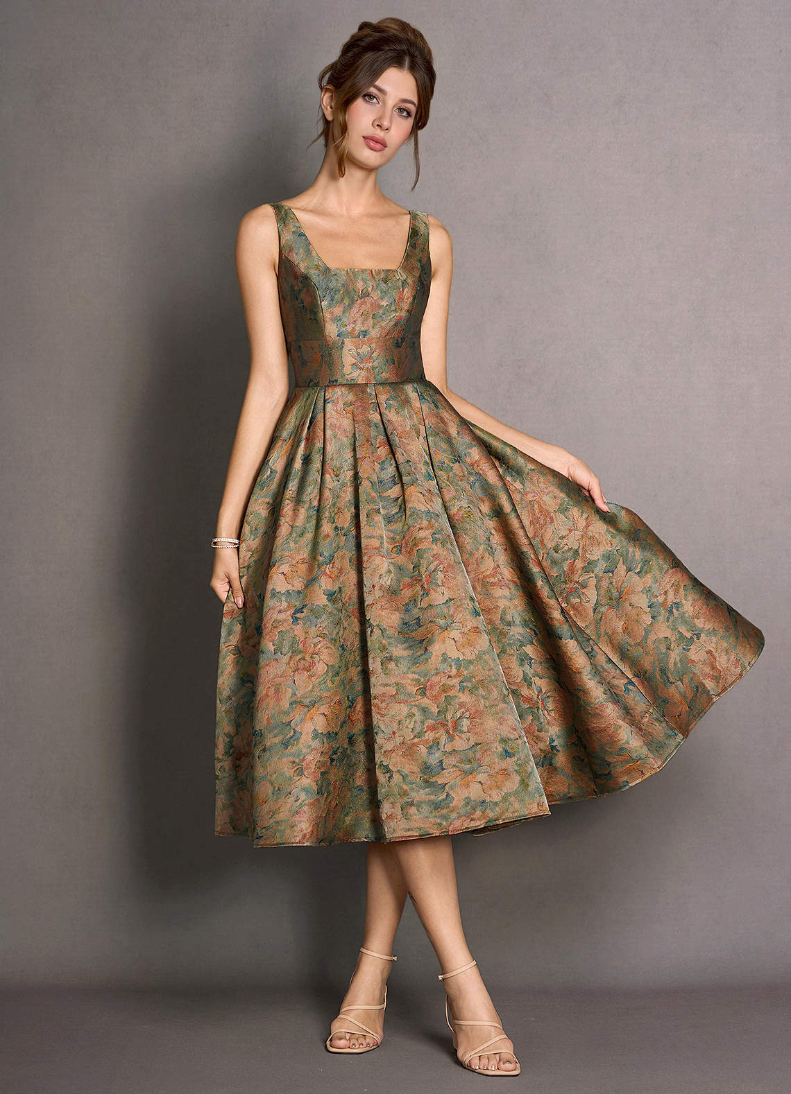 Katel Vintage Teal Midi Dress