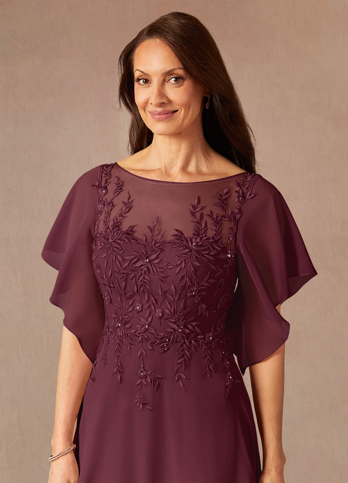 Cabernet A-Line Boatneck sequins Chiffon Dress