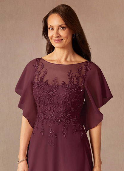 Cabernet A-Line Boatneck sequins Chiffon Dress