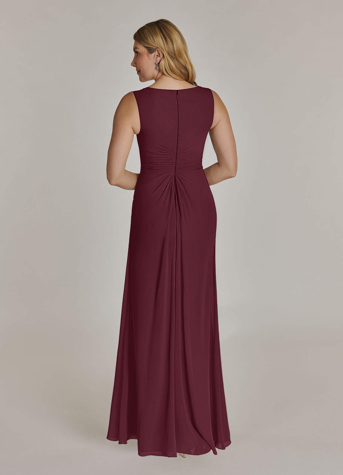 Cabernet A-Line V-Neck Pleated Chiffon Dress