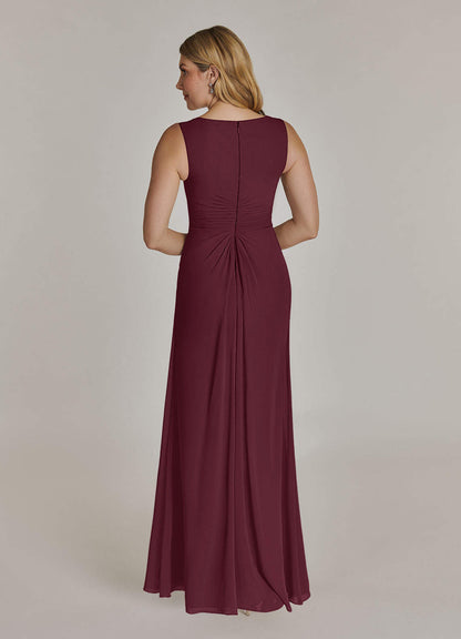 Cabernet A-Line V-Neck Pleated Chiffon Dress