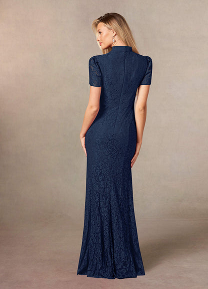 Dark Navy Mermaid Lace Chiffon Dress