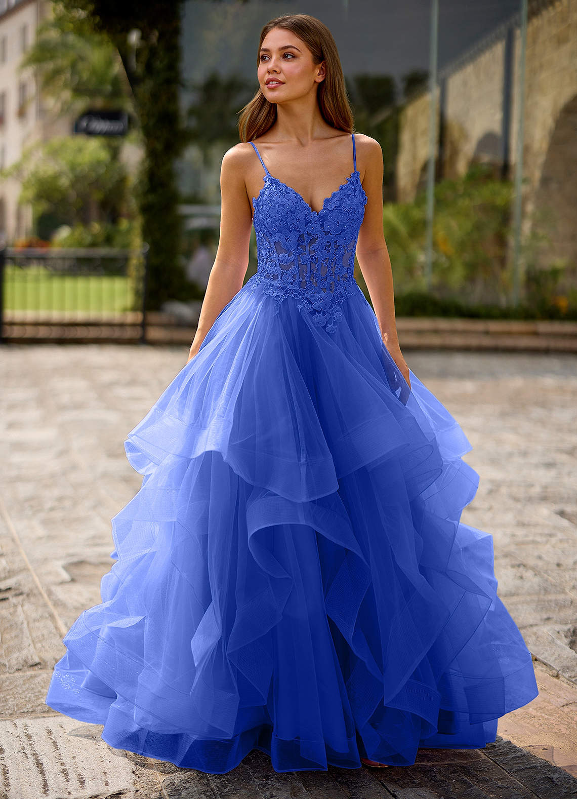 Spitze Royal Blue Sheer Lace Prom Dress  Dress