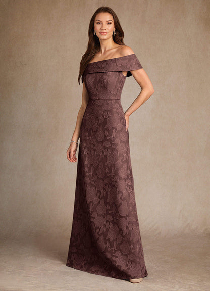 Espresso A-Line Off the Shoulder Floral Burnout Dress