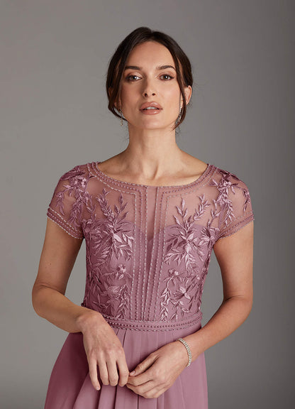 Vintage Mauve A-Line Lace Chiffon Dress