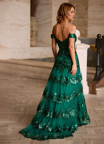 Jenna Green Ruffled Glitter Mermaid Prom Dress