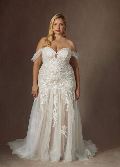 Diamond White Champagne Mermaid Sequins Tulle Dress