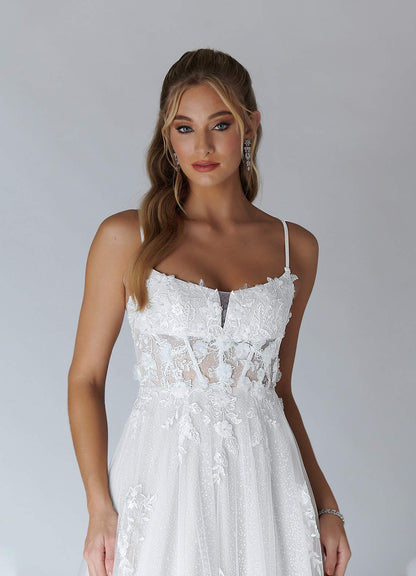 Diamond White A-Line Lace Tulle Dress